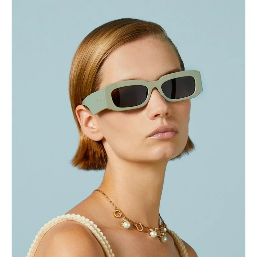 Brand New Gucci Gg1426s 004 Solid Sage Brown Unisex Rectangle Sunglasses